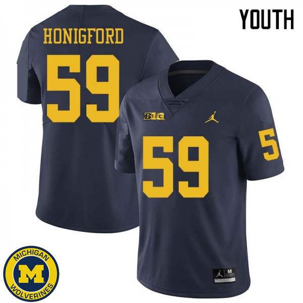 Youth Michigan Wolverines #59 Joel Honigford Navy Jordan Brand Official Game Jersey